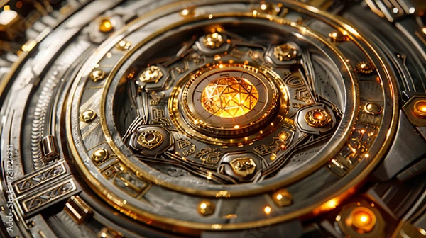 Fototapeta Ancient Clockwork Meets Futuristic Technology, a Blend of Golden Gears and Metallic Precision in an Abstract Time Concept