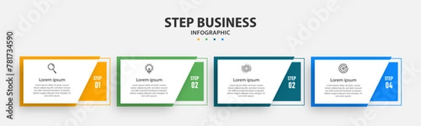 Fototapeta Business Creative template infographic design template. timeline with 4 steps, options. can be used for workflow diagram, info chart, web design. vector illustration.