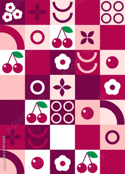 Fototapeta Abstract geometric fruit pattern. Bauhaus pattern abstract geometric. Shapes of natural organic flower plants, eco-agriculture citrus. Vector minimal illustration