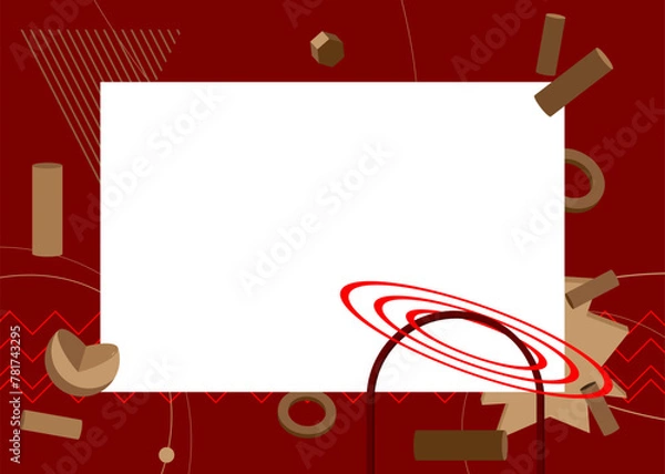 Fototapeta Red, Brown geometrical graphic retro theme background with place for text. Minimal geometric elements frame. Vintage abstract shapes vector illustration for advertising.