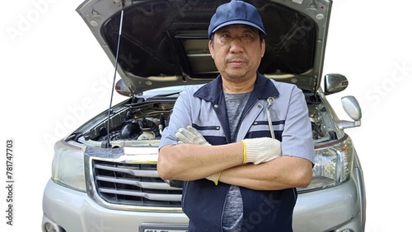 Fototapeta mechanic changing car engine