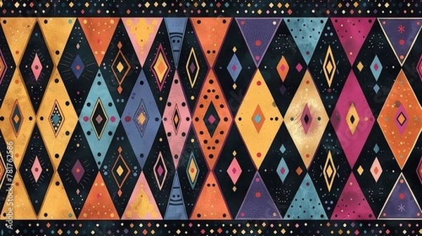 Obraz Patterned Borders: A vector illustration of a border with a repeating pattern of diamond shapes