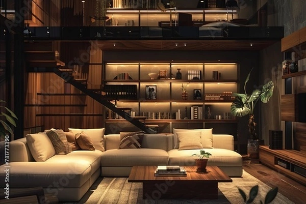 Fototapeta 階段のあるリビングルーム