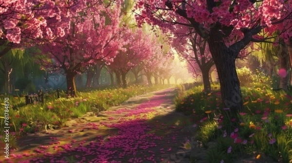 Fototapeta Get ready to be amazed by the vibrant explosion of colors in this cherry orchard footage