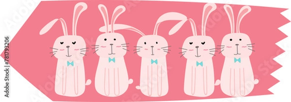 Fototapeta Cute bunny washi tape on transparent background.