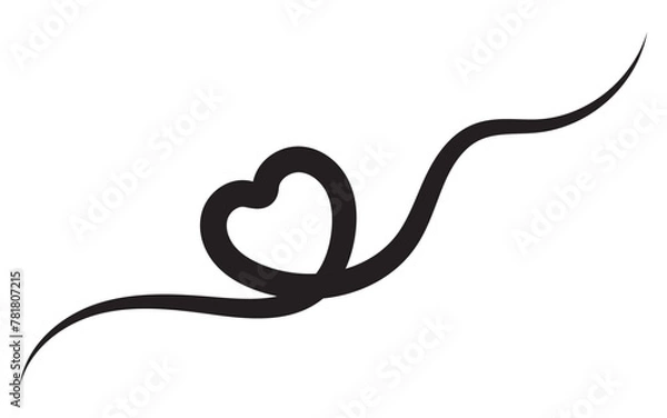 Fototapeta Squiggle and swirl line with a heart. Hand drawn calligraphic swirl. Swirly line doodle. 11:11