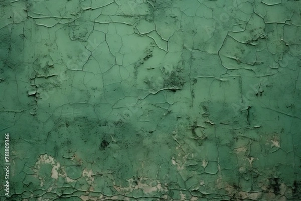Fototapeta Abstract background with a texture green old wall, featuring layers of peeling paint . 