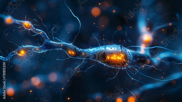 Obraz Glowing Human Brain Connected to Cybernetic NetworkGlowing Human Brain Connected to Cybernetic Network
