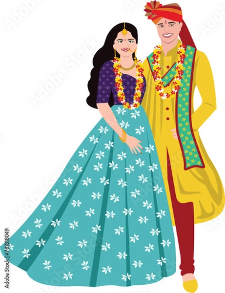 Fototapeta Indian bride and groom in Traditional dress
