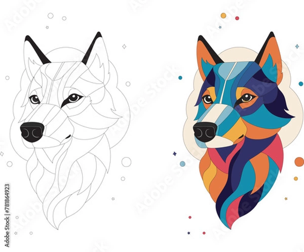 Fototapeta vector coloring page and illustration of a wolf 