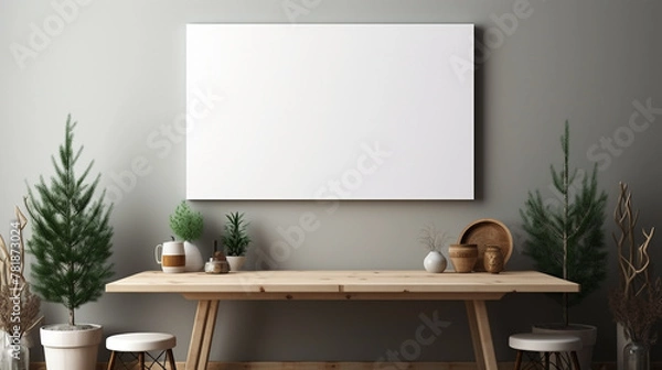 Fototapeta  branding notice board mockup on a wooden table with white empty paper copy space for edits 