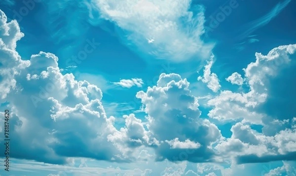Obraz Vibrant Blue Sky Adorned with Fluffy White Clouds