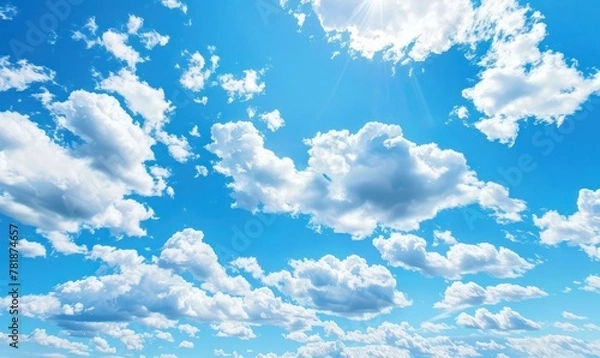 Obraz Vibrant Blue Sky Adorned with Fluffy White Clouds