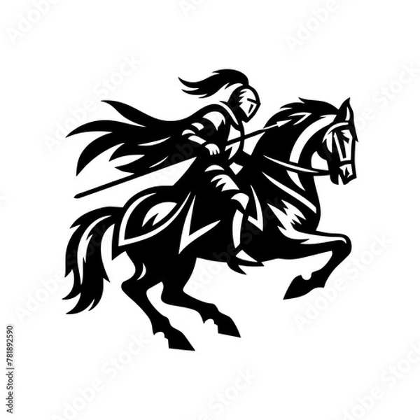 Obraz equestrian knight vector logo design. Horse warrior vector. war horse silhouette