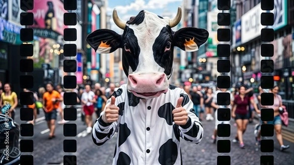 Obraz Whimsical Cow Costume Portrait Poster