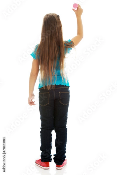 Obraz Little girl with a big crayon