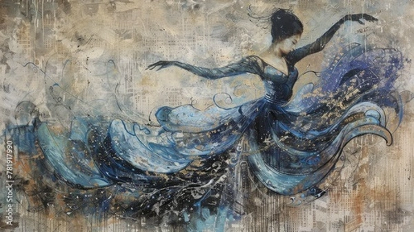 Fototapeta Abstract Dancer in Blue - Dynamic and Artistic Expression