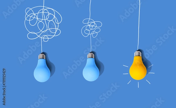 Fototapeta Clarifying complex ideas through the glow of lightbulbs - Flat lay