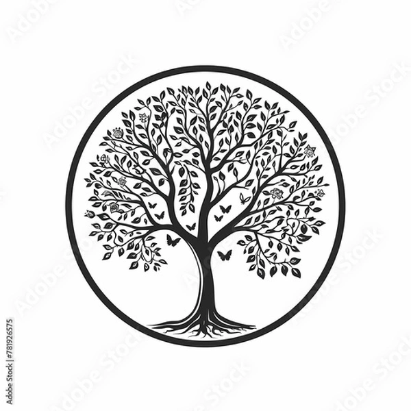 Obraz Family tree of life, black illustration on white background.