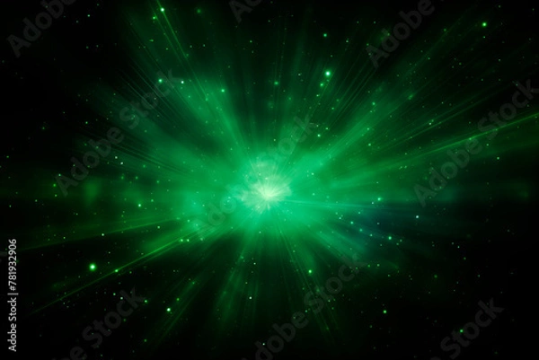 Fototapeta Vibrant green light beams in an abstract burst pattern, symbolizing energy and modern aesthetics.