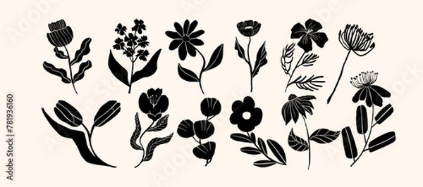 Obraz Hand drawn linocut floral. Trendy linocut style ornament. Vector illustration.