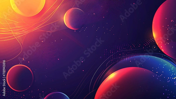 Fototapeta Abstract background with colorful planets and stars.