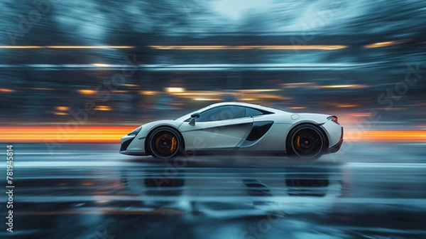 Fototapeta Autobahn Phantom: A White Supercar Leaves a Blurry Trail of Elegance