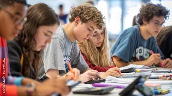 Obraz Students Using Calculators in Class