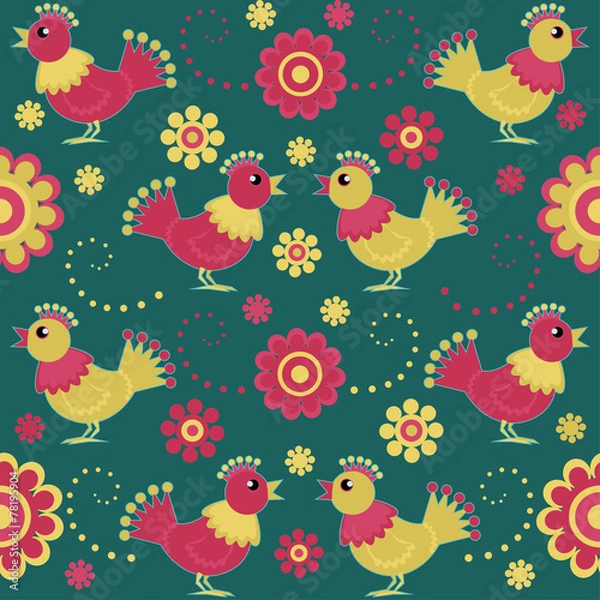 Fototapeta Seamless pattern with decorative birds