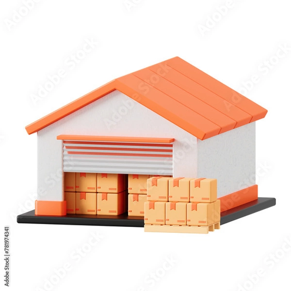 Obraz 3D Rendered Warehouse with Orange Delivery Boxes