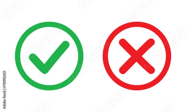 Fototapeta Symboles de questionnaire et de sondage : correct et incorrect, cochés validé et refusé, coche cases vrai et faux - VALIDE ROND V1 - Illustrations vectorielles