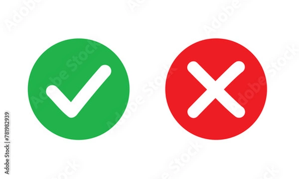 Fototapeta Symboles de questionnaire et de sondage : correct et incorrect, cochés validé et refusé, coche cases vrai et faux - VALIDE ROND V2 - Illustrations vectorielles