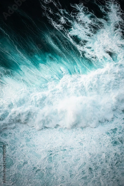 Fototapeta Ocean waves crashing, abstract pattern, top down aerial drone view.