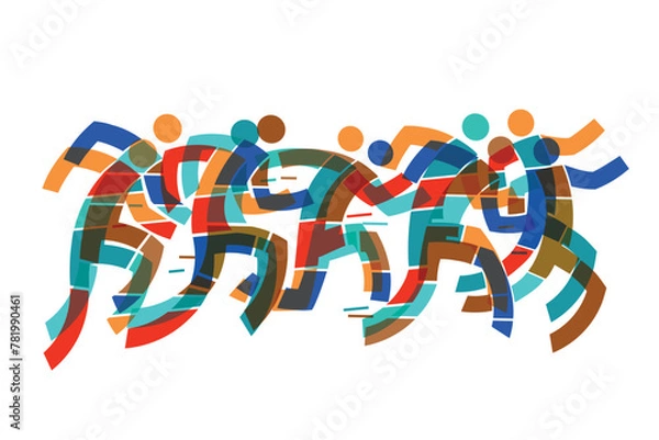Obraz Running race,marathon, jogging.
 Dynamic Illustration of group of running racers. Isolated on white background. Vector available.	