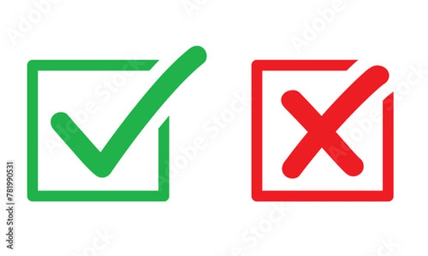 Fototapeta Symboles de questionnaire et de sondage : correct et incorrect, cochés validé et refusé, coche cases vrai et faux - VALIDE CARRE DYNAMIQUE V1 - Illustrations vectorielles