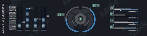 Fototapeta Futuristic hud dashboard display. 
Big collection HUD. Futuristic User Interface set. 
Statistics, infographic 