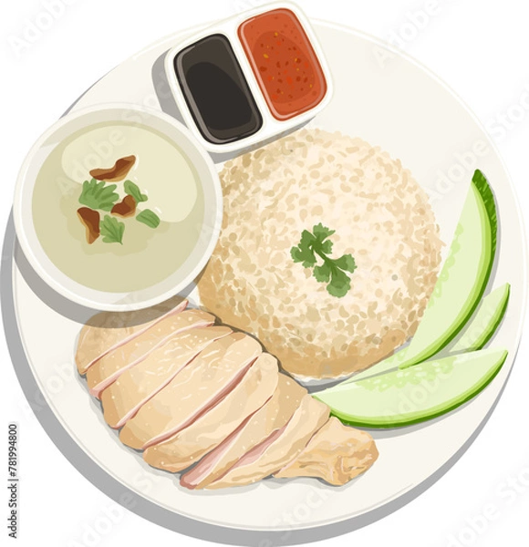 Obraz Vector Hand Drawn Illustration Chinese dish called Hainanese Chicken Rice