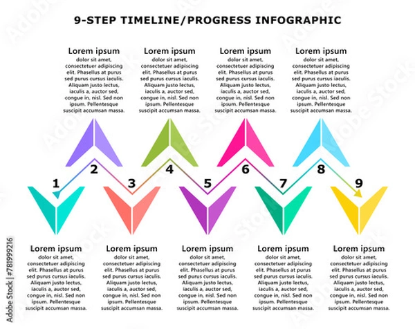 Fototapeta 9-Step Timeline/Progress Infographic Chart