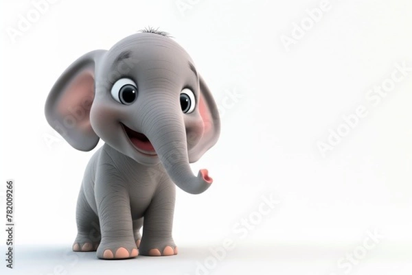 Obraz Cute laughing elephant, in animated 3d cartoon style, with big eyes, smiling, with a happy expression on his face