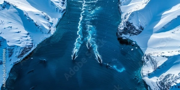 Obraz Family of whales in the ocean top view generated AI