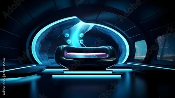 Obraz Captivating Futuristic Retro Room Design with Cutting-Edge Technology and Sleek Geometric Aesthetics