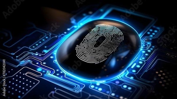 Fototapeta Futuristic Fingerprint Scanner Enhancing Secure Transactions and Cybersecurity Protocols