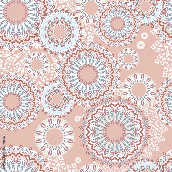 Fototapeta vector pink seamless pattern with mandalas