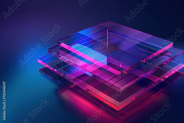 Fototapeta close up horizontal image of a transparent geometrical glowing abstract shapes