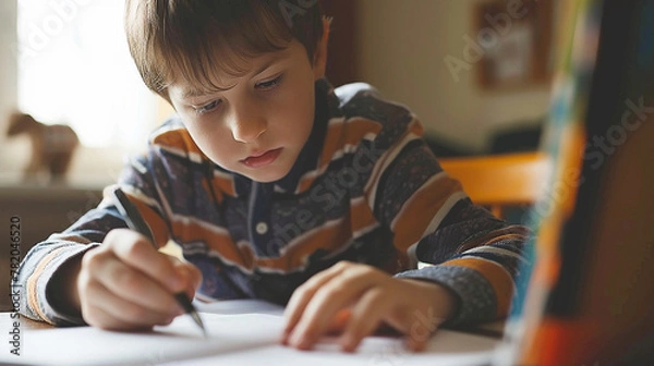 Fototapeta kid doing homework. Generative AI.