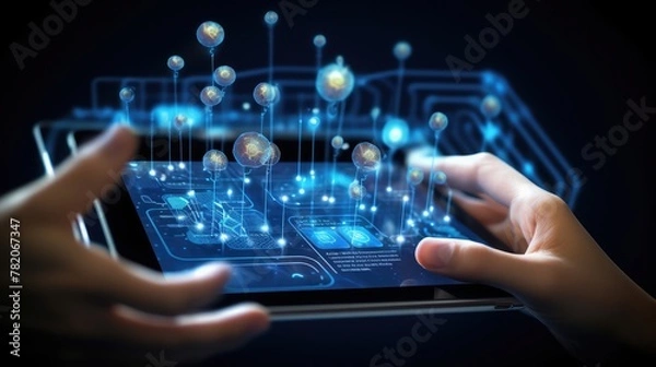 Obraz Finger touching tablet with web technology icons concept