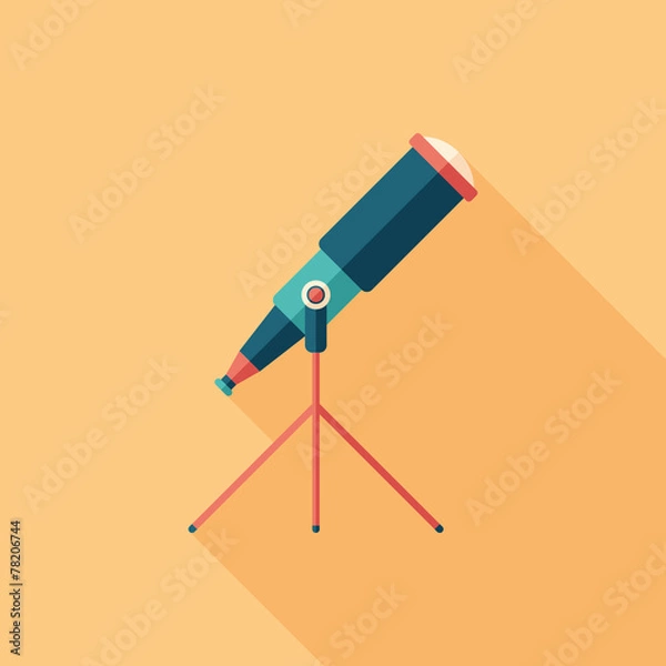 Obraz Colorful telescope flat square icon with long shadows.
