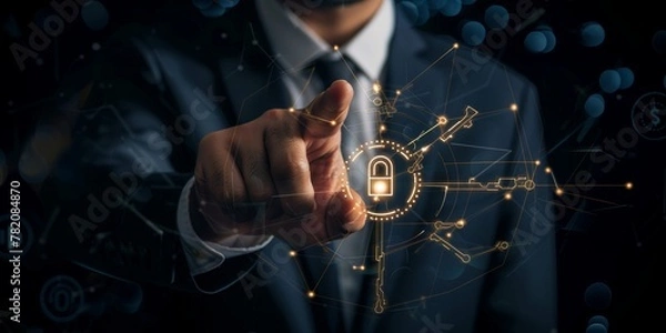 Fototapeta Executive Interacting with Cybersecurity Interface.