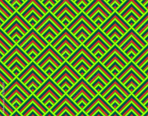 Fototapeta Christmas triangular seamless green red pattern. Vector pattern for background and packaging