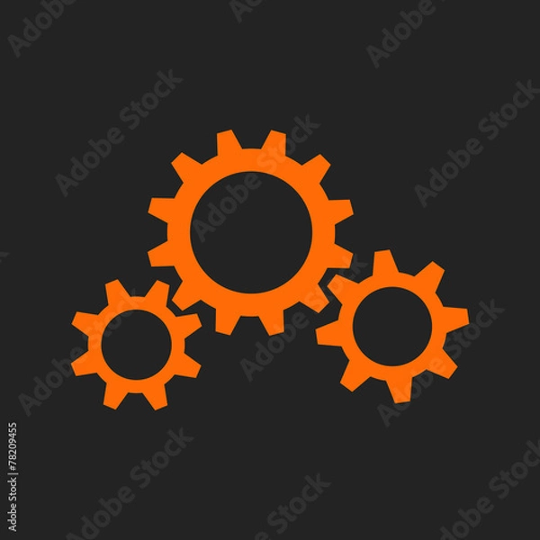 Fototapeta Three orange gear wheels on black